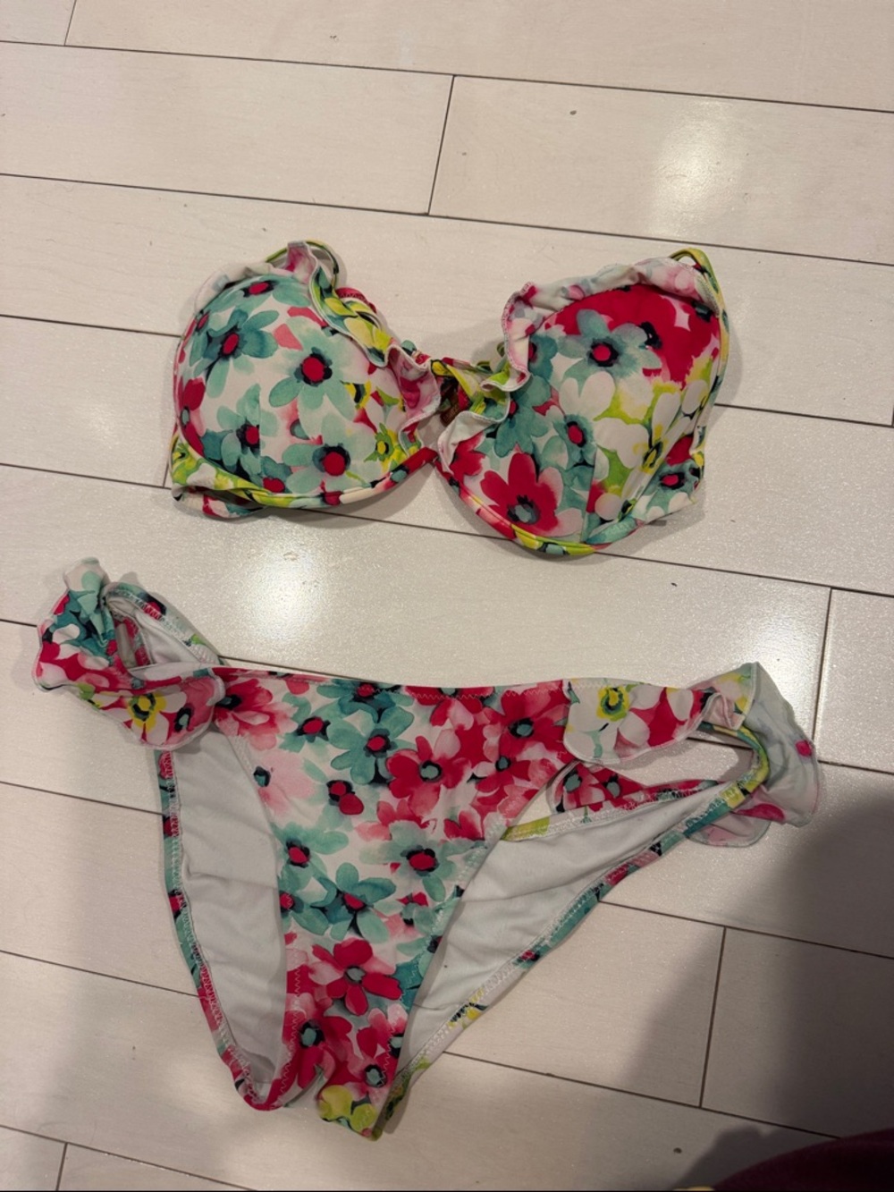 Womans Floral Two-Piece Swim Set - Pink & Teal